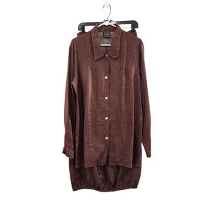 TSD Women's Vintage Bemberg Blouse and Skirt Set Metallic Brown Lagenlook Size L
